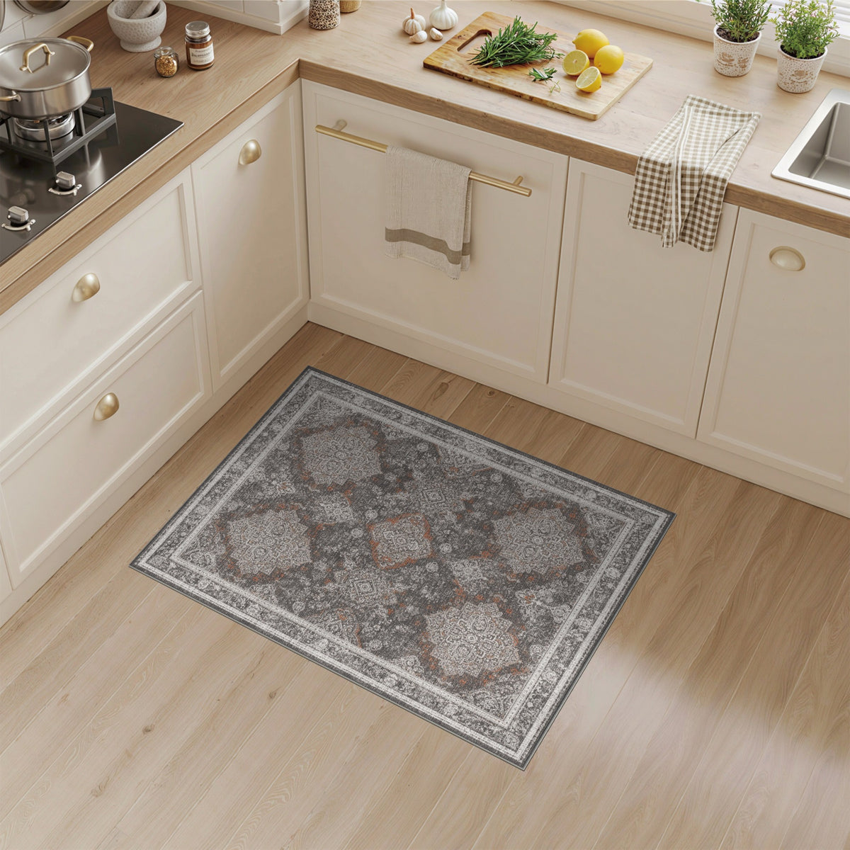 Grey Distressed Vintage Medallion Distressed Vintage Area Rug