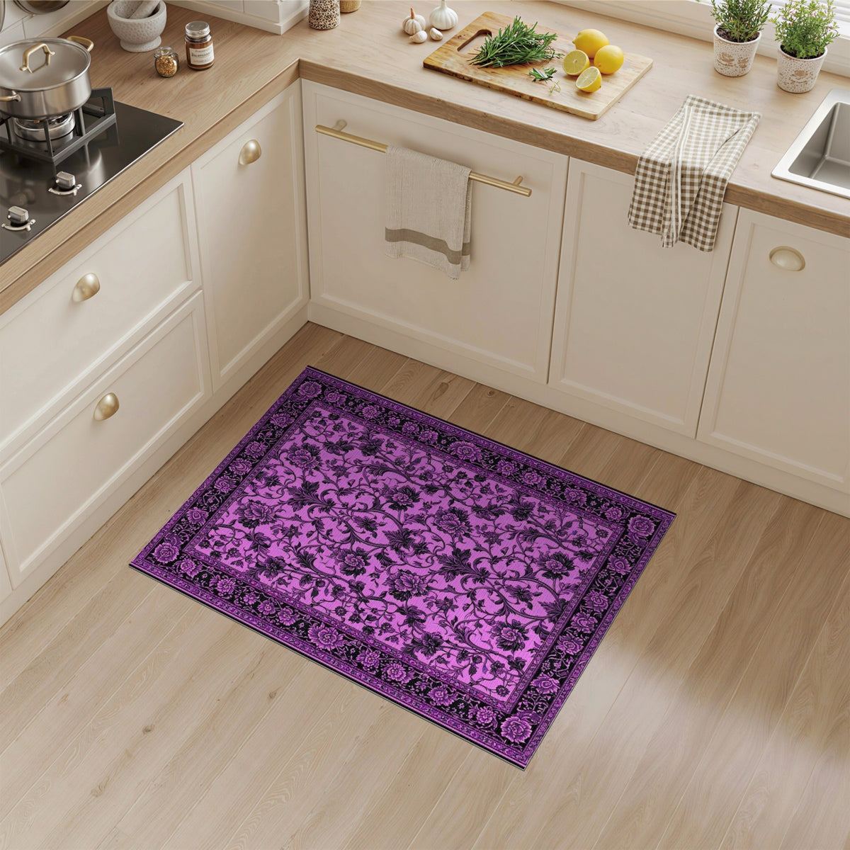 Purple Floral Vintage Area Rug