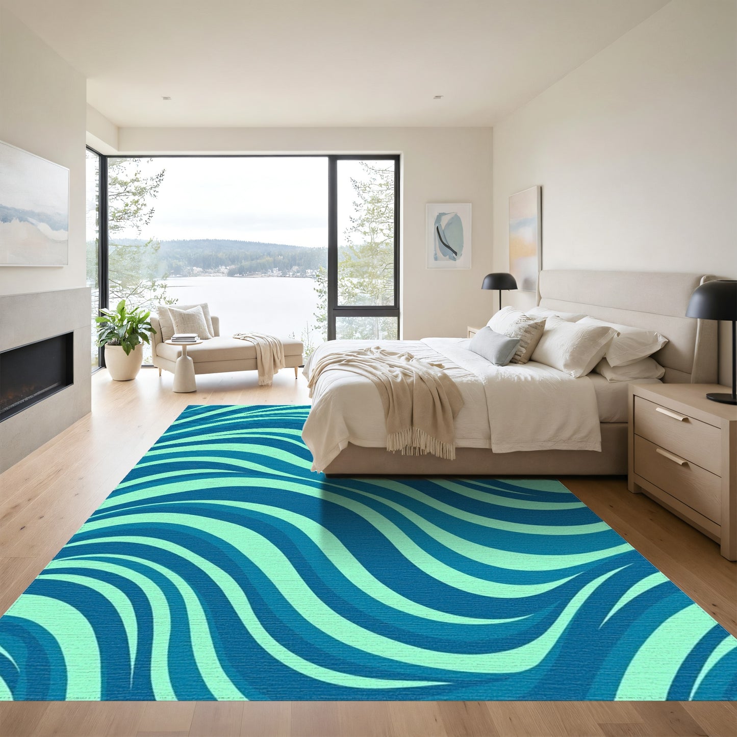 Teal Navy Wavy Waves Rug