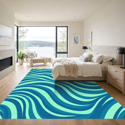 Teal Navy Wavy Waves Rug