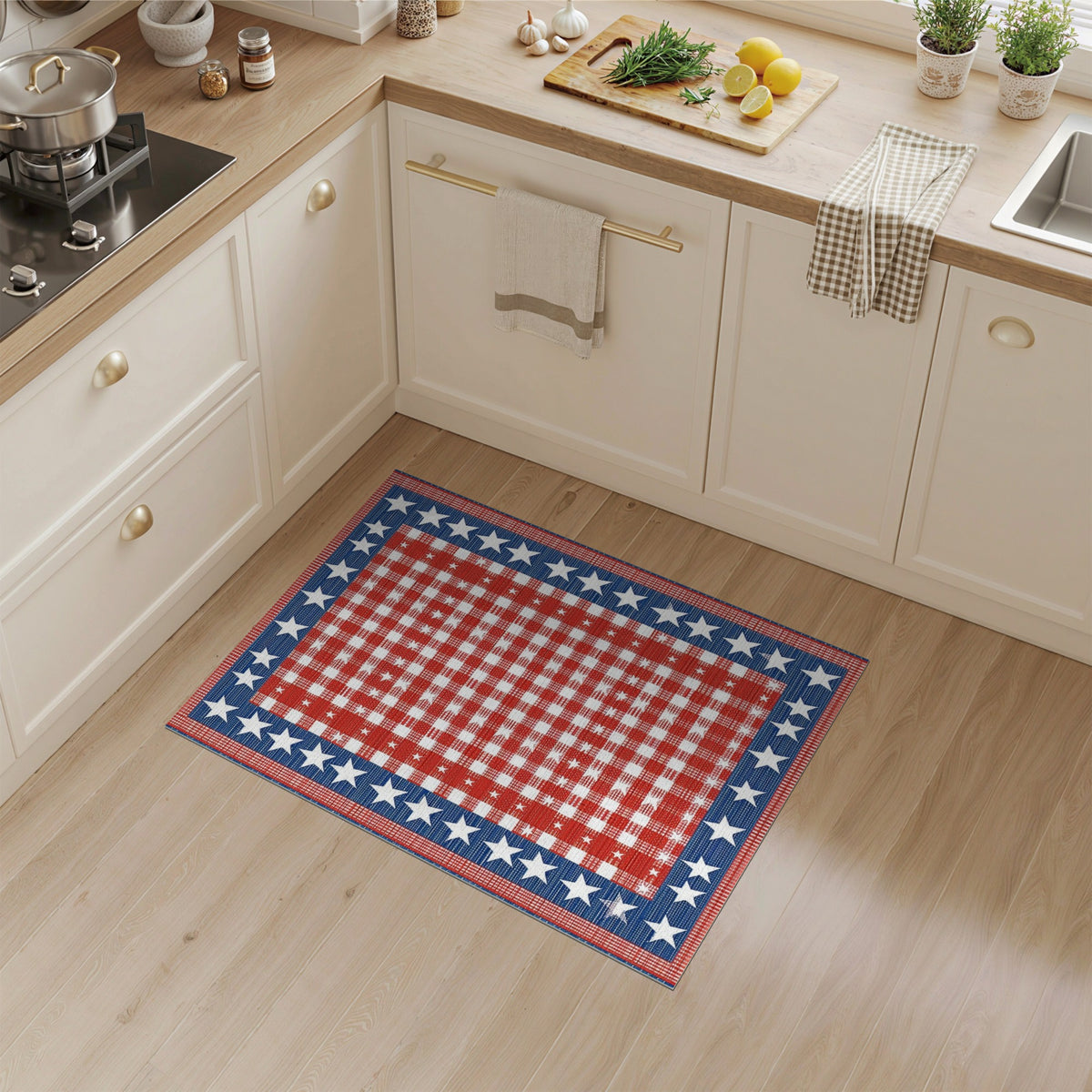 ODIKA Patriotic Star Border Checkered Rug
