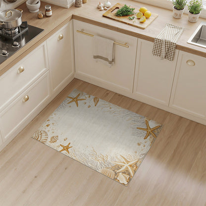 Beige and Neutral Beige Coastal Seashell Starfish Area Rug