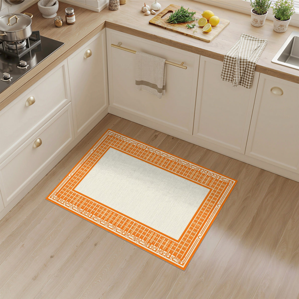 Orange Geometric Modern Orange Geometric Border Area Rug