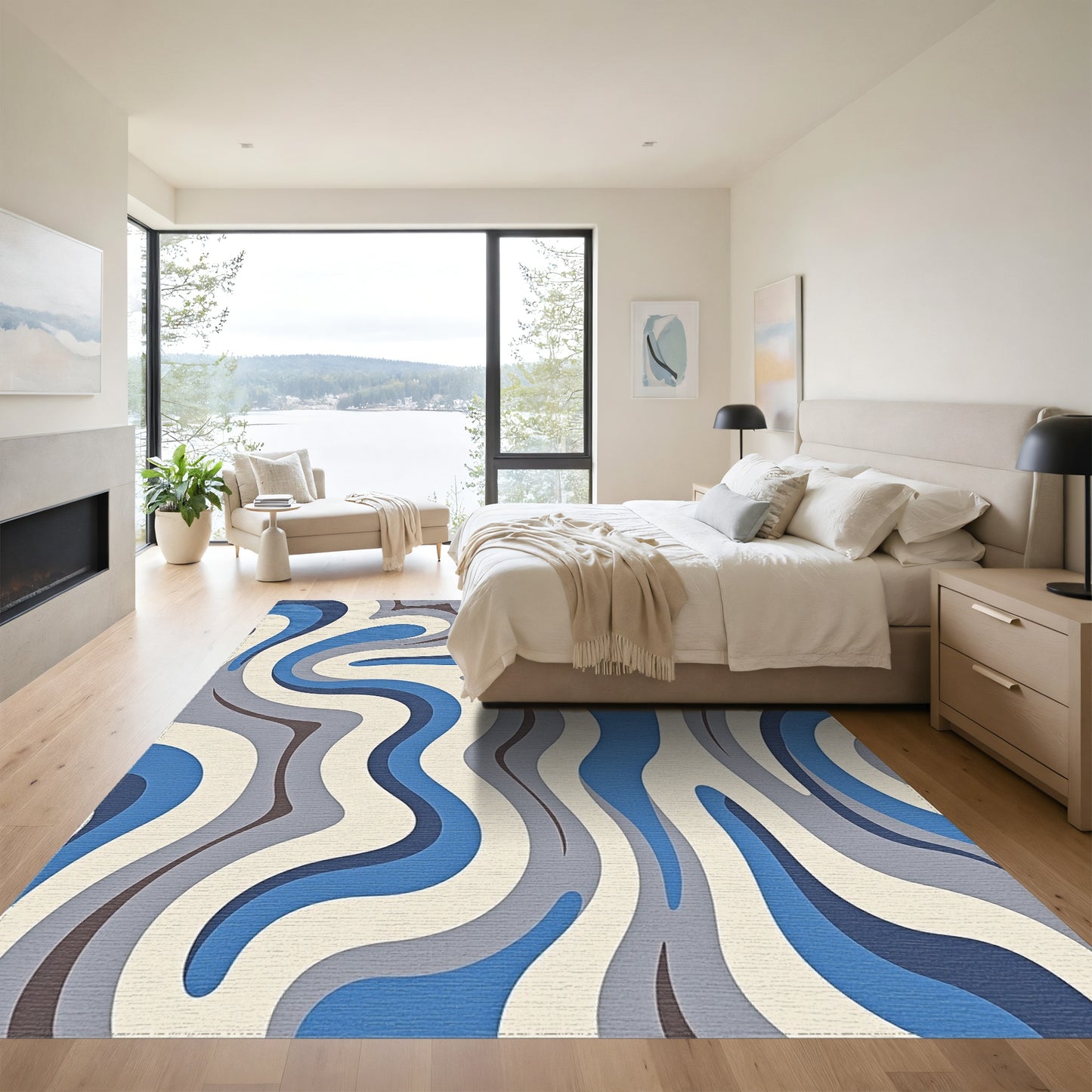 Blue Gray Wavy Abstract Rug