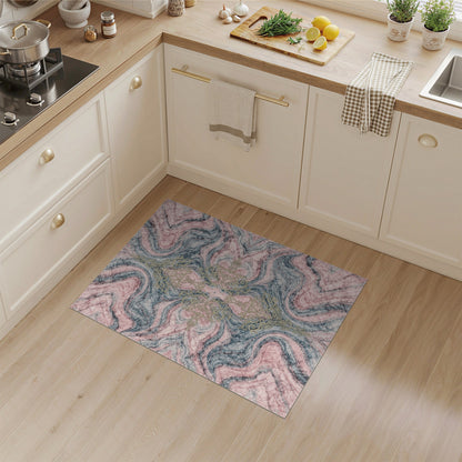 Pink Marble Gold Filigree Area Rug