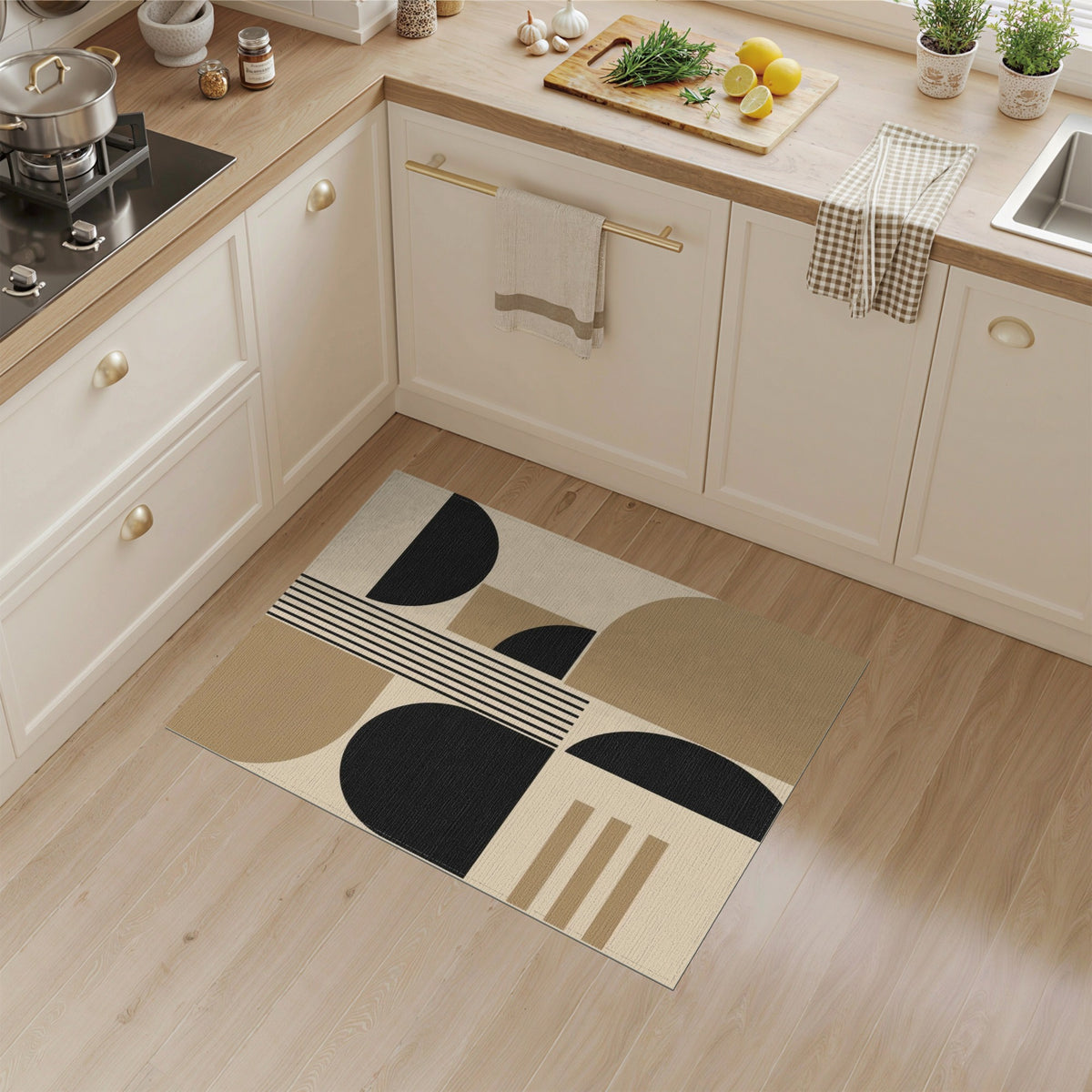 Brown and Tan Black and Brown Geometric Area Rug