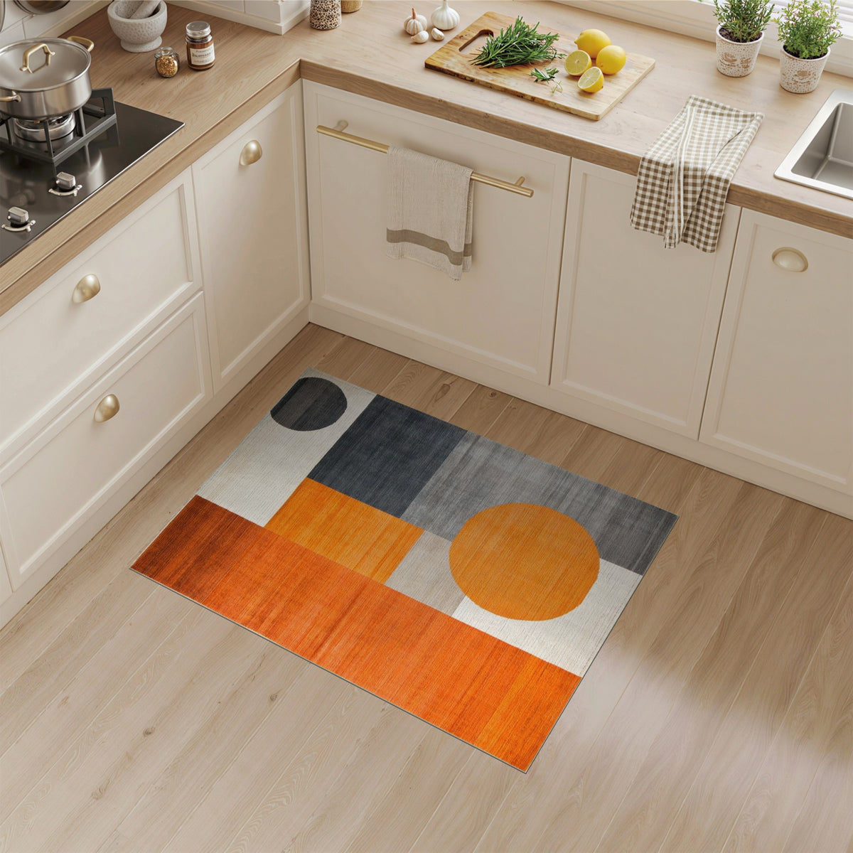Geometric Modern Orange Geometric Circle Area Rug