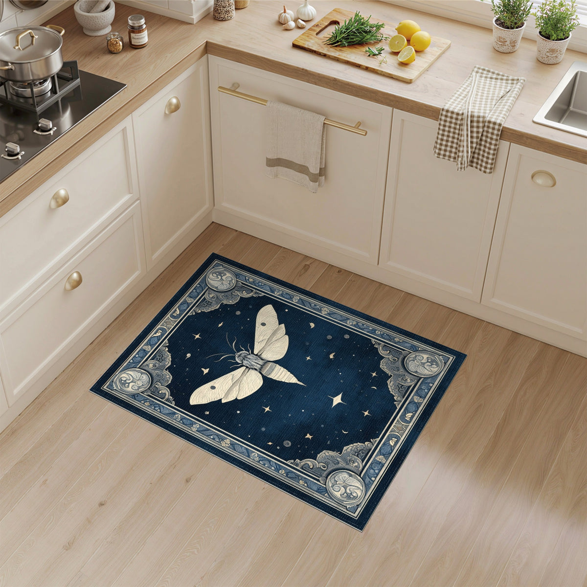 Celestial Moth Blue Area Rug