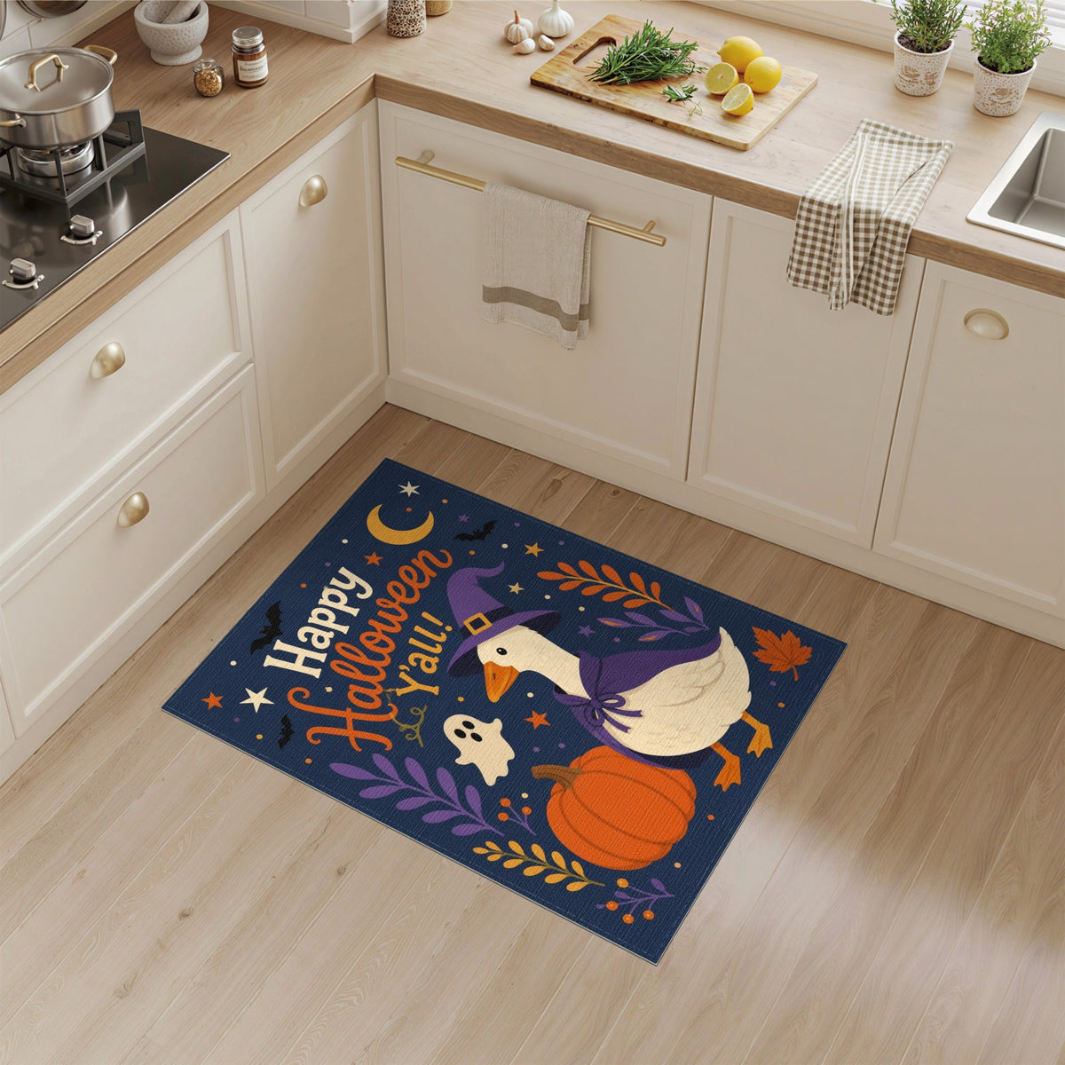Purple Halloween Witch Duck Kids Area Rug