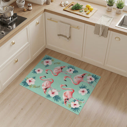 Floral Vintage Pink Flamingo Floral Washable Area Rug
