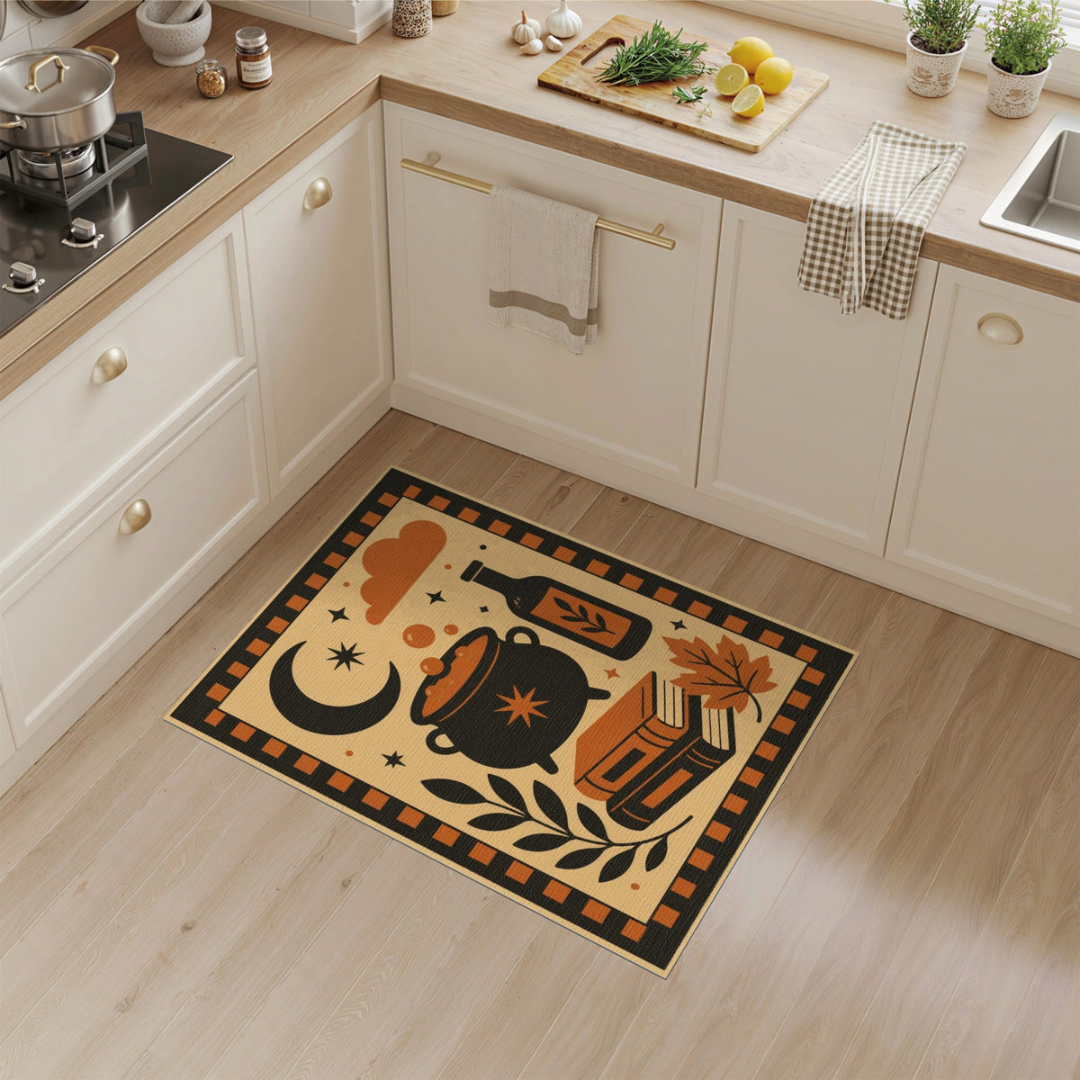 Mystical Cauldron Orange Washable Area Rug