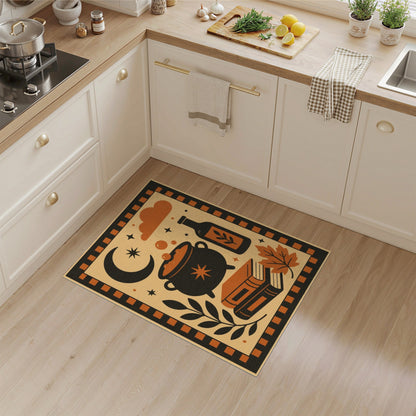Mystical Cauldron Orange Washable Area Rug