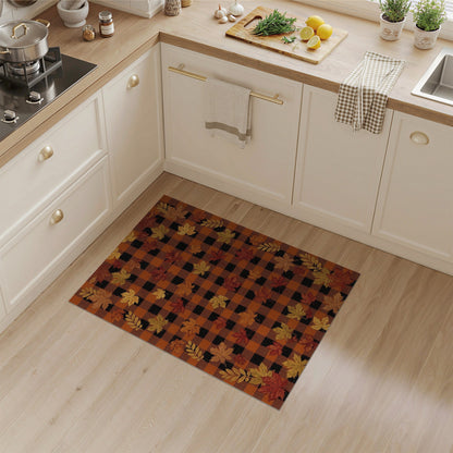Fall Leaves Buffalo Check Area Rug