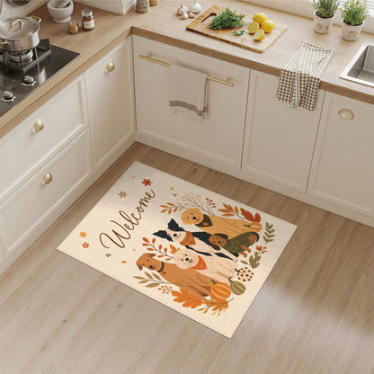 Brown and Tan Autumn Dogs Welcome Area Rug