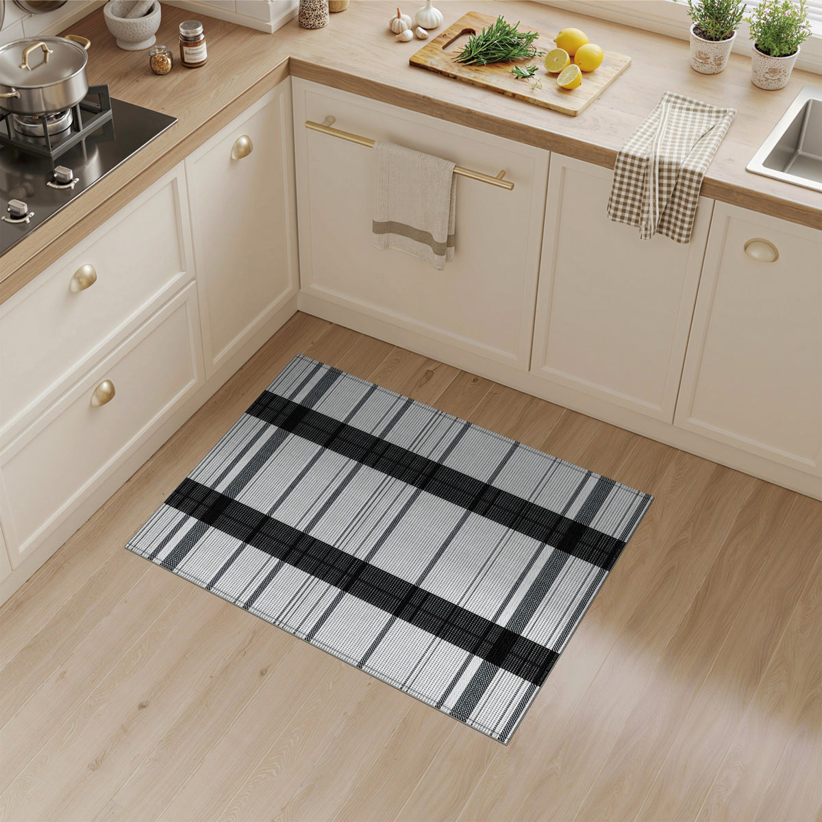Black and White Plaid Black White Plaid Geometric Area Rug