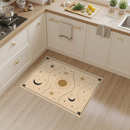 Boho Celestial Beige Area Rug with Sun and Moons