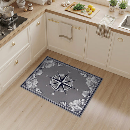 Grey Nautical Compass Shell Area Rug