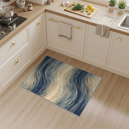 Blue Teal Abstract Wave Area Rug