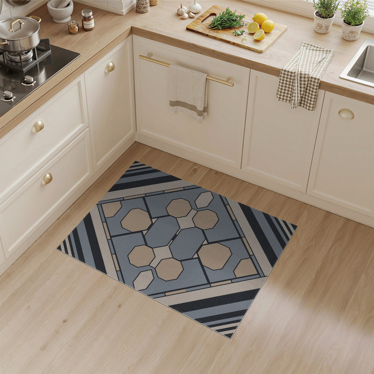 Grey Octagon Geometric Area Rug