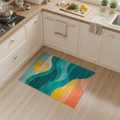 Blue Teal Abstract Wave Area Rug