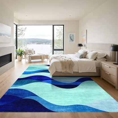 Teal Navy Overlapping Wave Rug