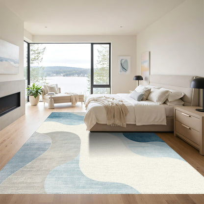 Fluid Blue Gray Abstract Waves Rug