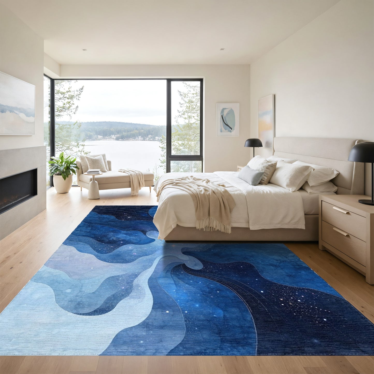 Deep Blue Starry Waves Rug