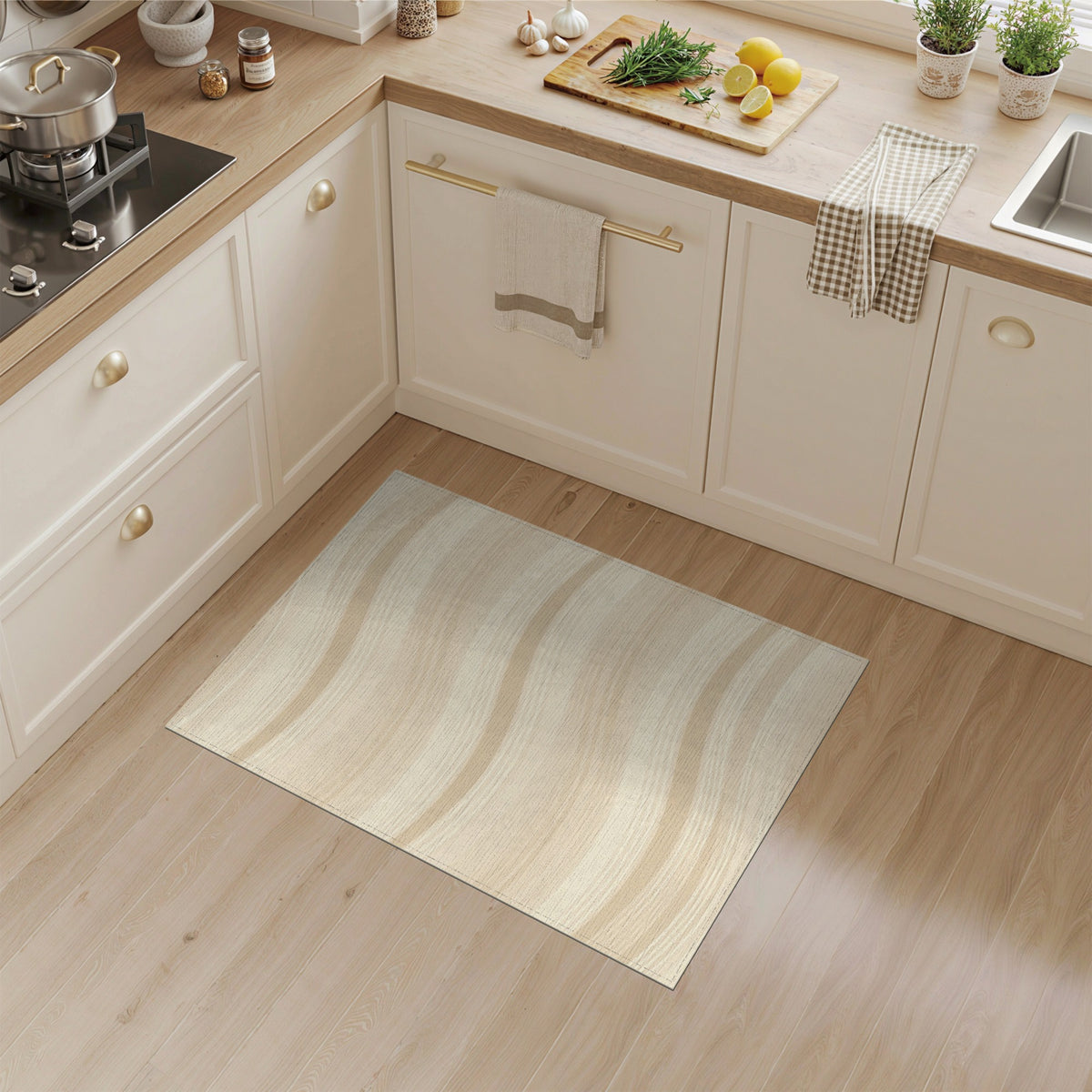 Beige Wavy Abstract No. 16 Area Rug