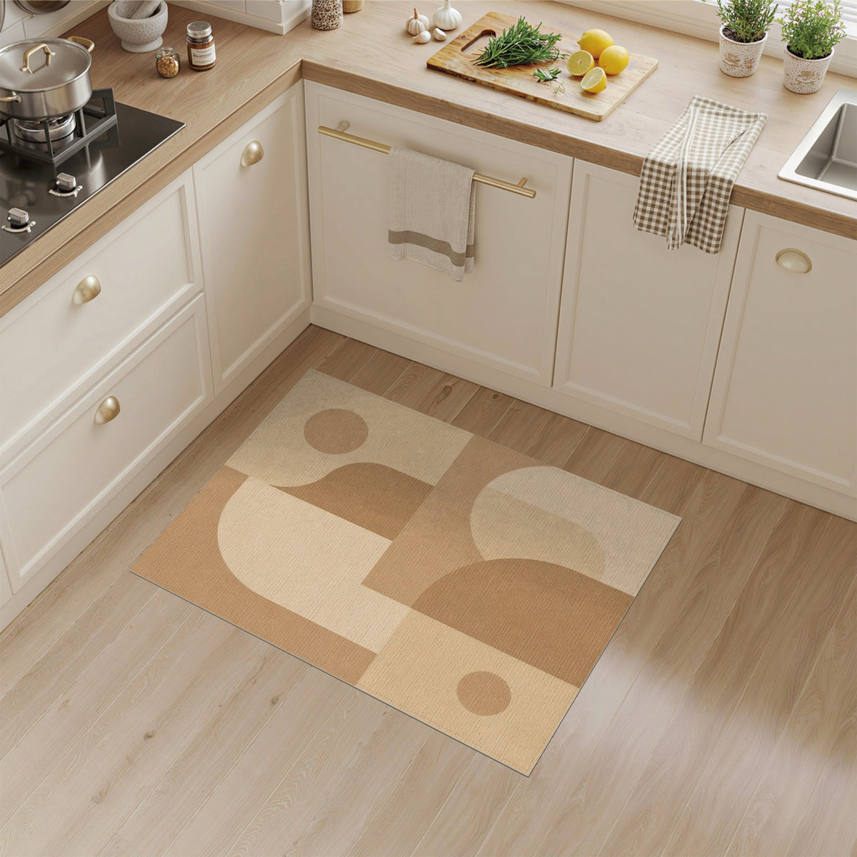 Abstract Geometric Brown Tan Brown and Tan Area Rug