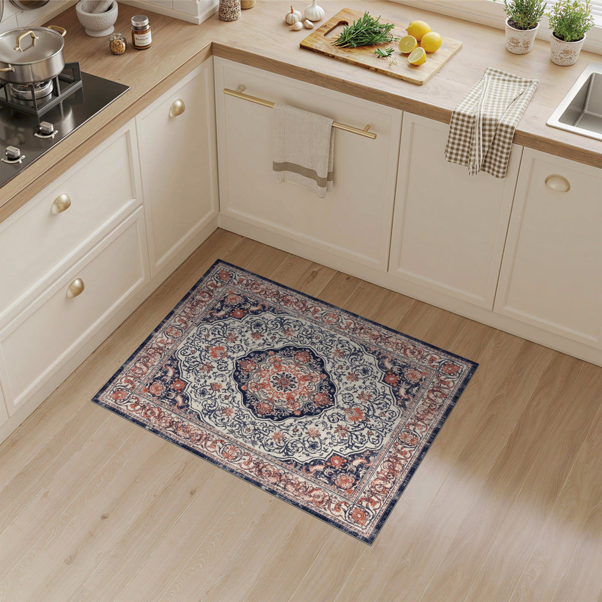 Navy Blue Persian Medallion Area Rug