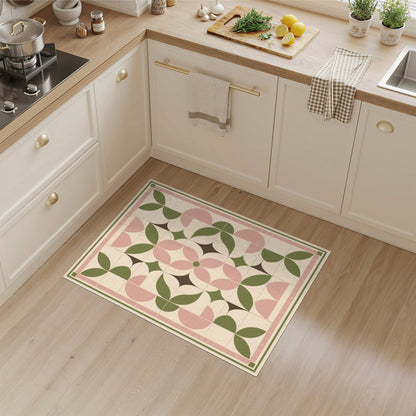 Pink Geometric Leaf Area Rug