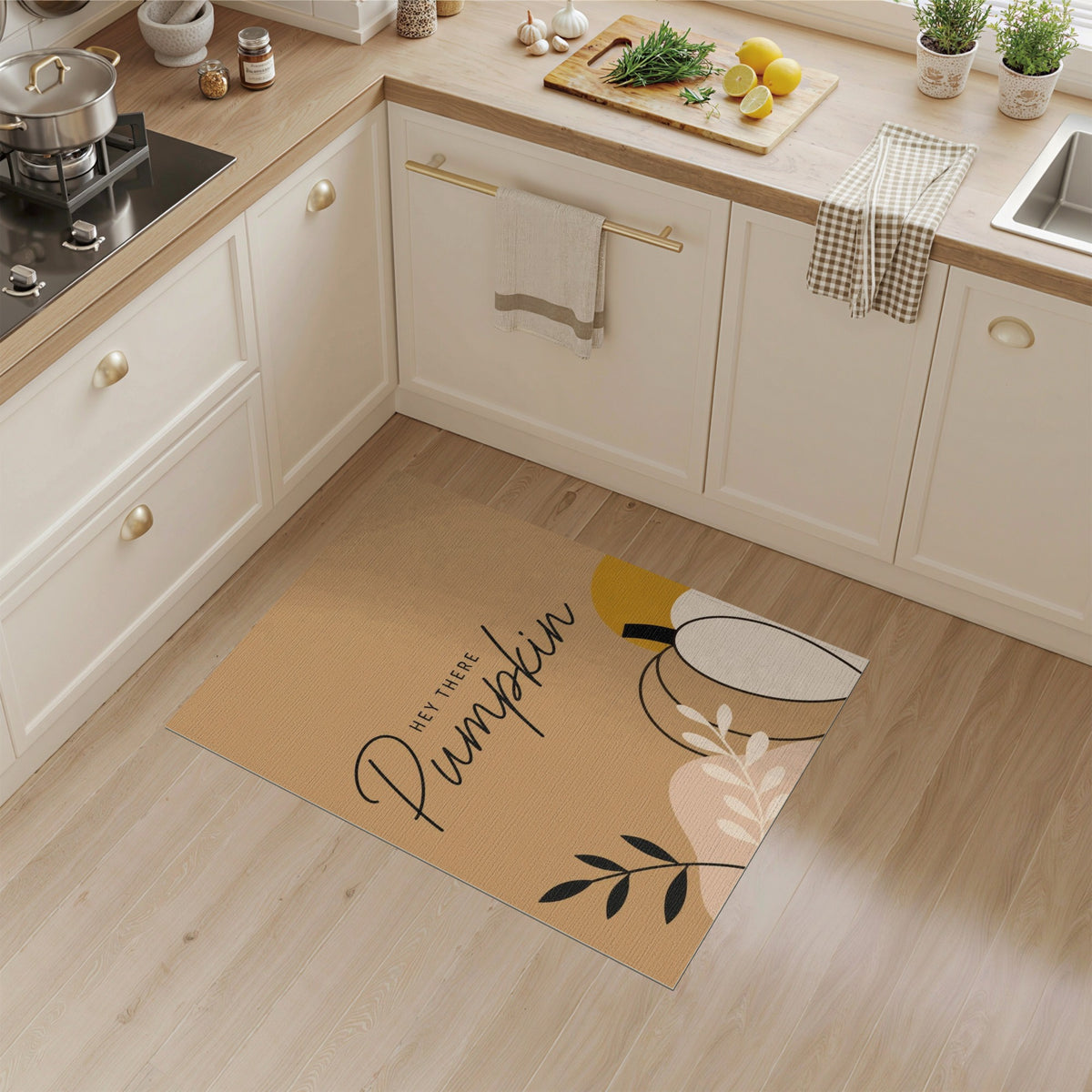 Rustic Farmhouse Brown and Tan Hey There Pumpkin Area Rug