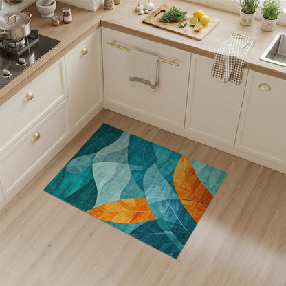 Teal Blue Abstract Leaf Area Rug