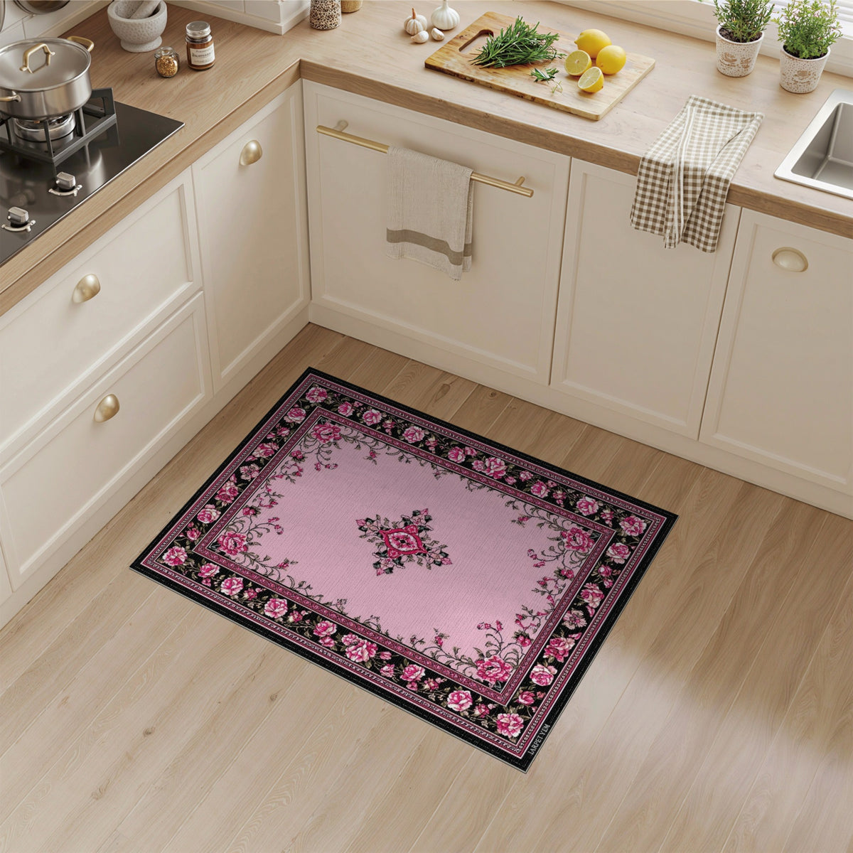 Pink Rose Floral Vintage No. 31 Area Rug