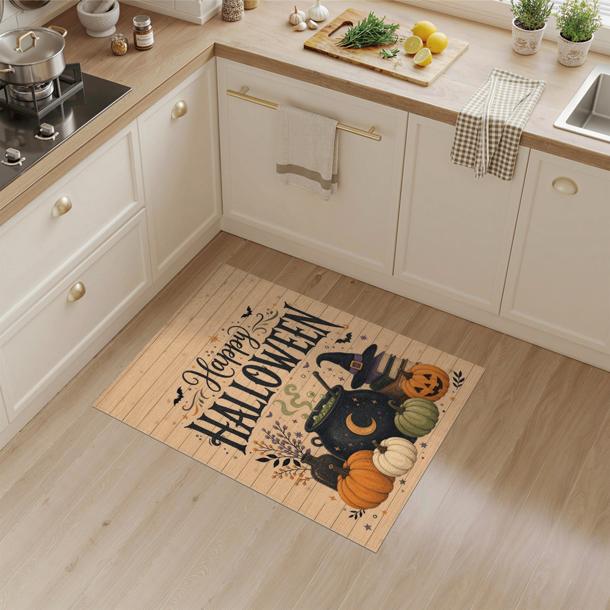 Happy Halloween Cauldron Pumpkin Washable Area Rug
