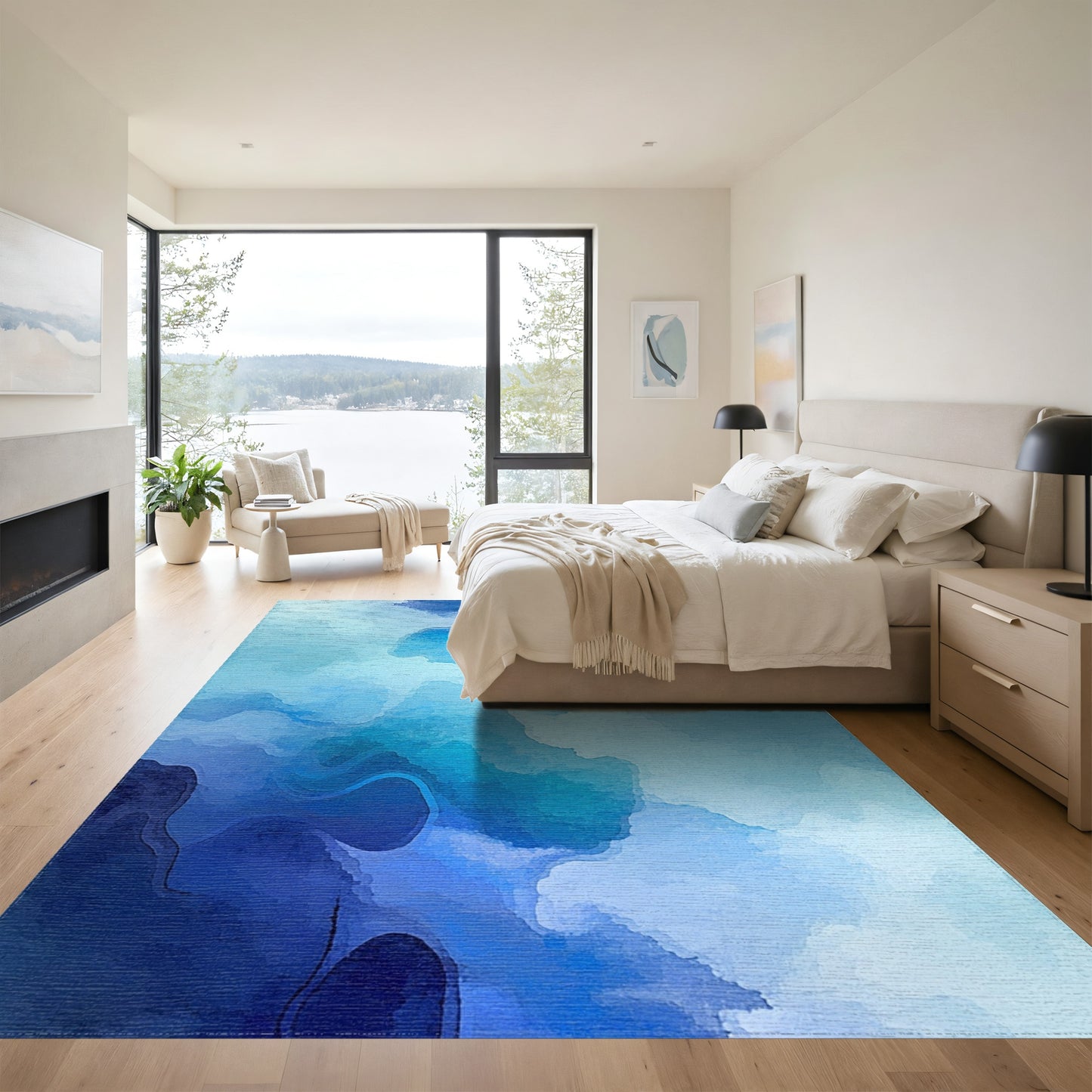 Watercolor Blue Wave Abstract Rug