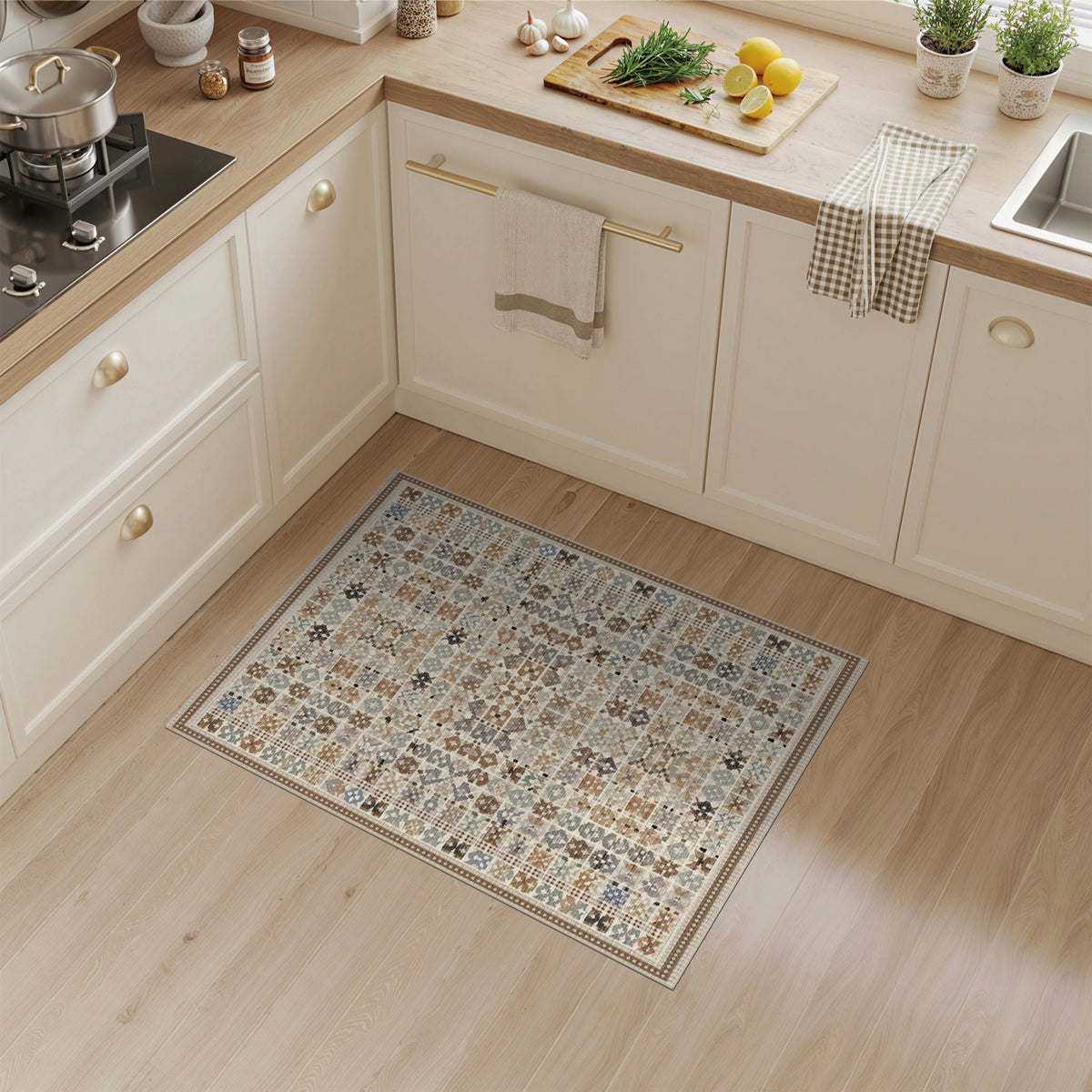 Geometric Modern Beige Geometric Mosaic Area Rug