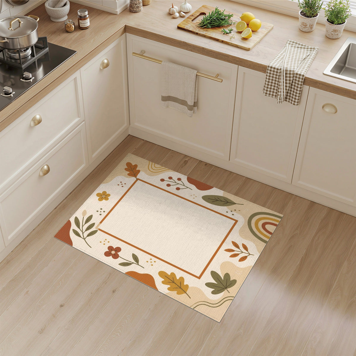 Brown and Tan Boho Chic Brown Tan Leaf Area Rug
