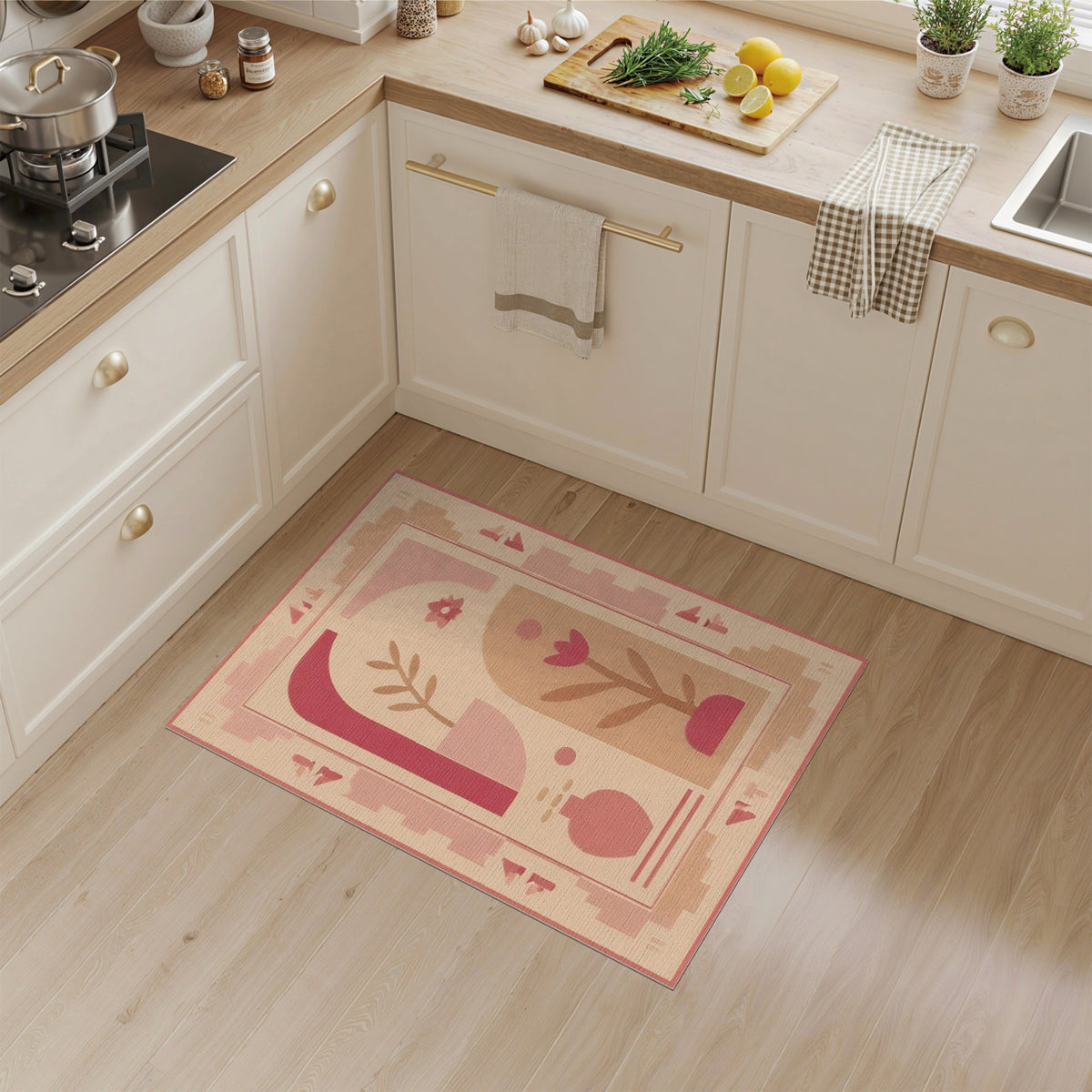 Pink Geometric Floral Geometric Modern Area Rug