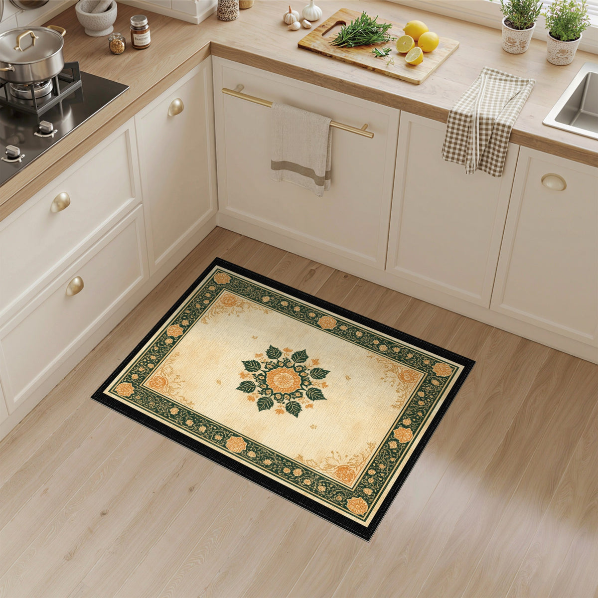 Floral Vintage Floral Medallion Beige Area Rug