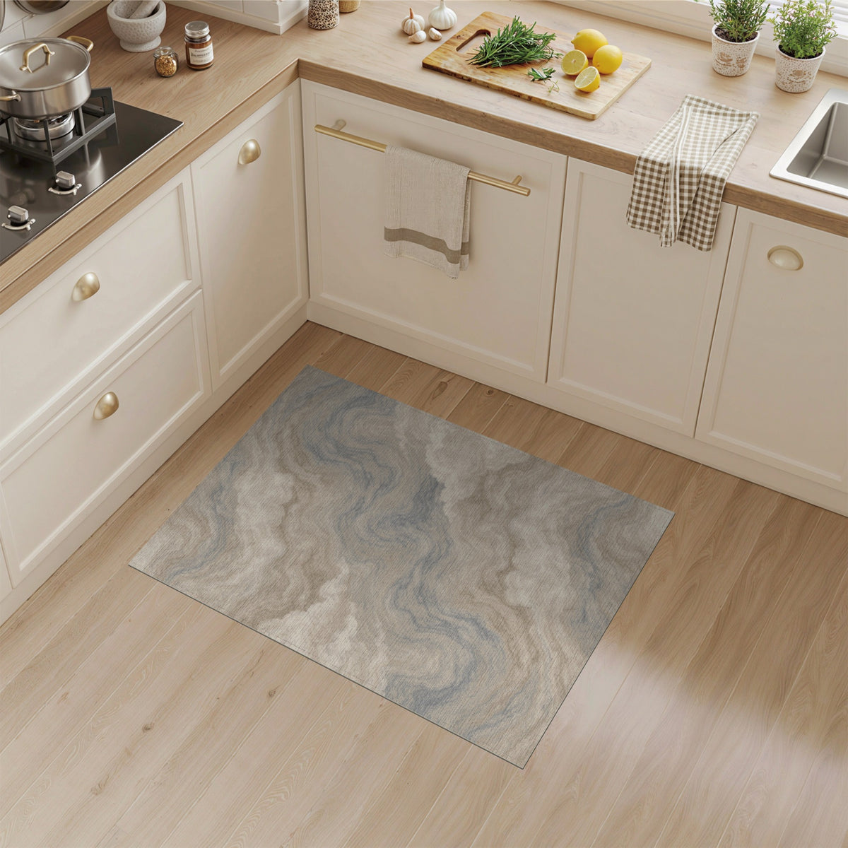 Beige Cloud Swirl Abstract Area Rug