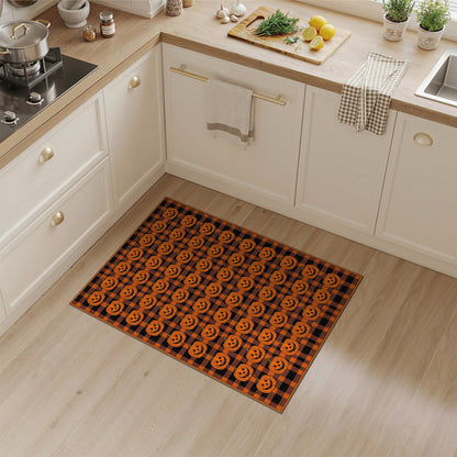 Orange Pumpkin Plaid Kids Area Rug