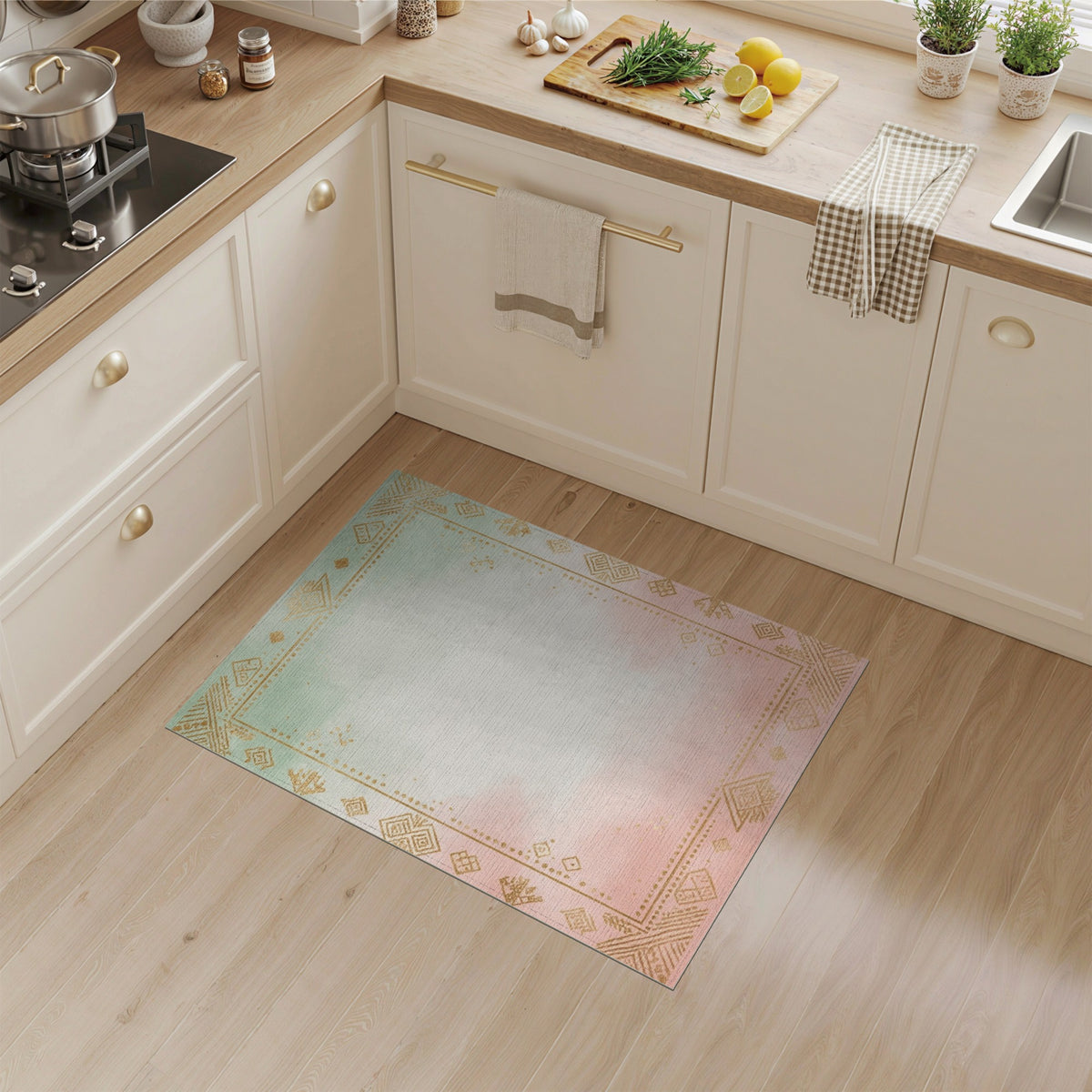 Pastel Gradient Tribal Border Rug