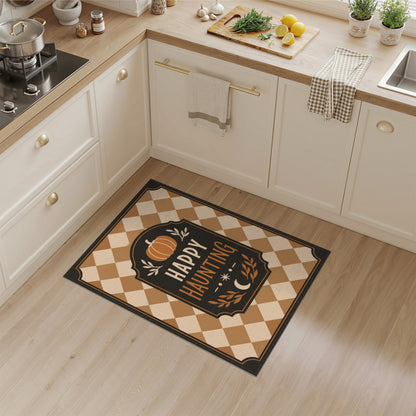 Happy Haunting Pumpkin Checkered Area Rug