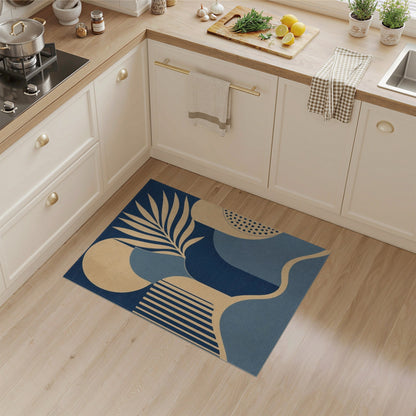 Blue Geometric Palm Leaf Area Rug