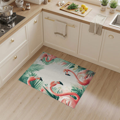 Flamingo Coastal Beach Pink Flamingo Palm Leaf Area Rug