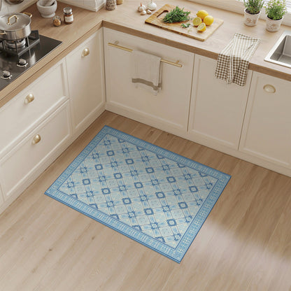 Blue Persian Floral Washable Area Rug