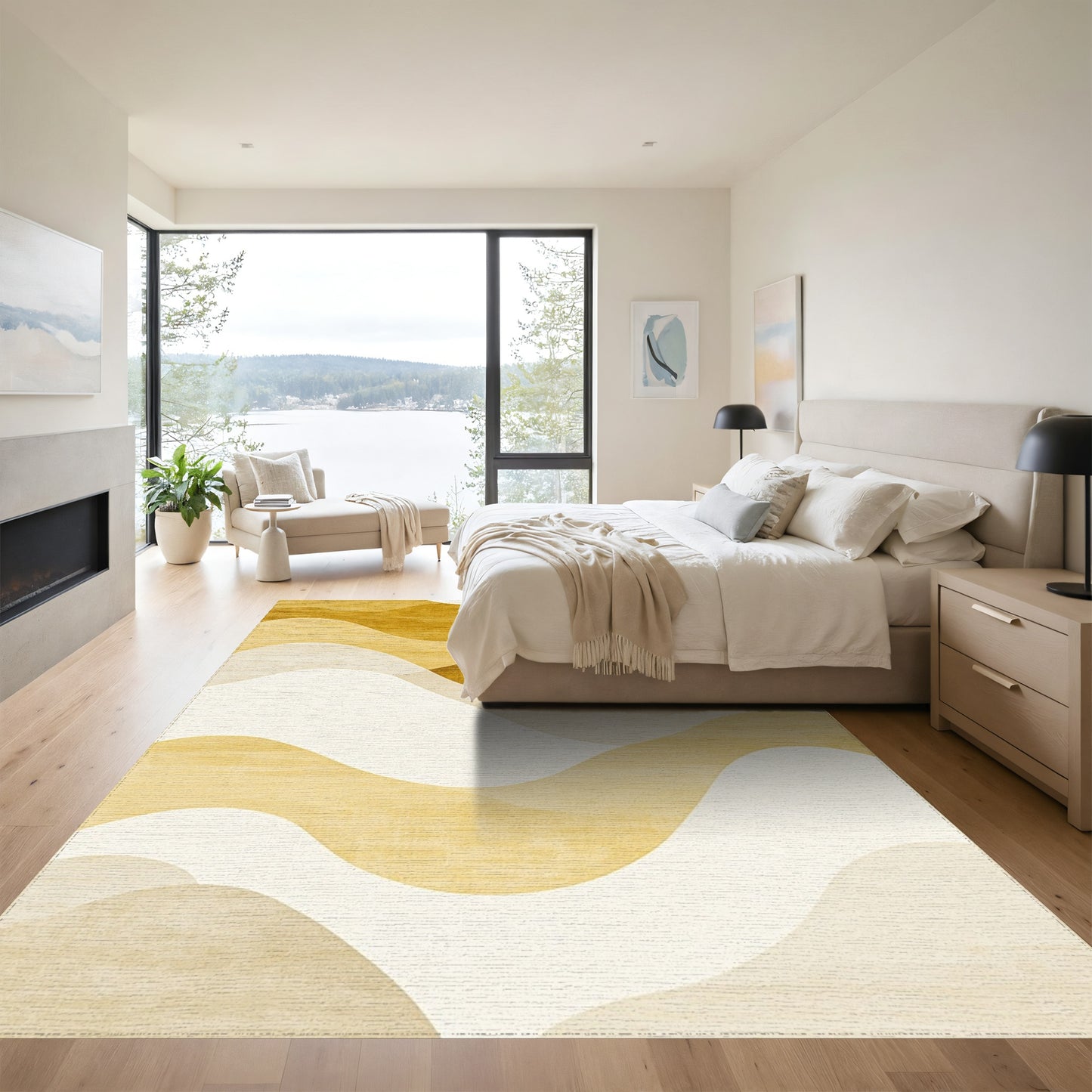 Golden Beige Wavy Layers Rug