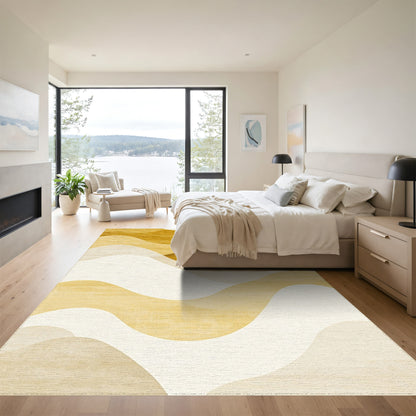 Golden Beige Wavy Layers Rug