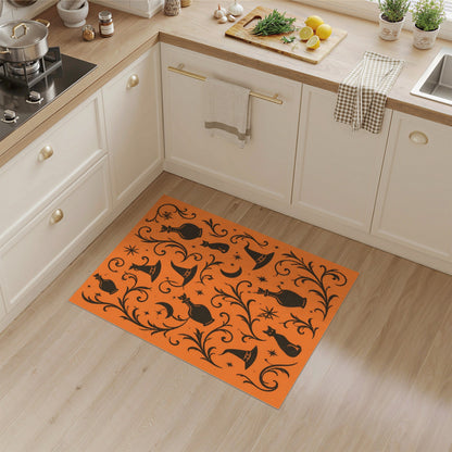 Halloween Black Cat Witch Hat Orange Area Rug
